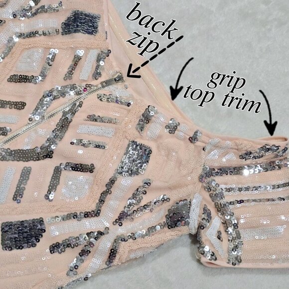 Forever 21 Sequin Bodycon Dress – Off-Shoulder Peach & Silver – Size S – NWOT - Picture 7 of 14